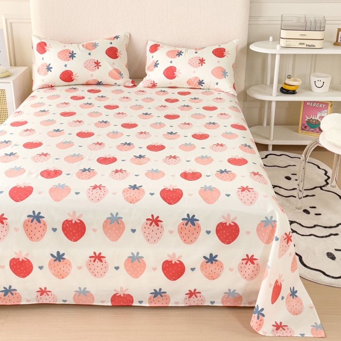 91家纺网 家纺一手货源 找家纺 金丝鸟 2023新款全棉纯棉印花系列单品床单 草莓园