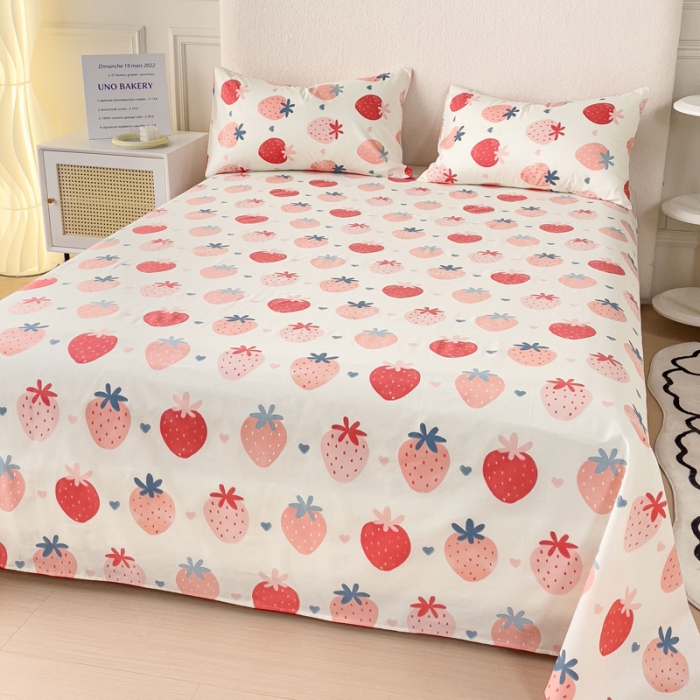 91家纺网 家纺一手货源 找家纺 金丝鸟 2023新款全棉纯棉印花系列单品床单 草莓园