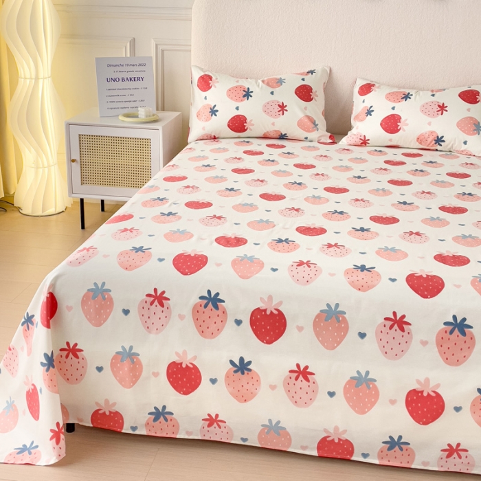 91家纺网 家纺一手货源 找家纺 金丝鸟 2023新款全棉纯棉印花系列单品床单 草莓园