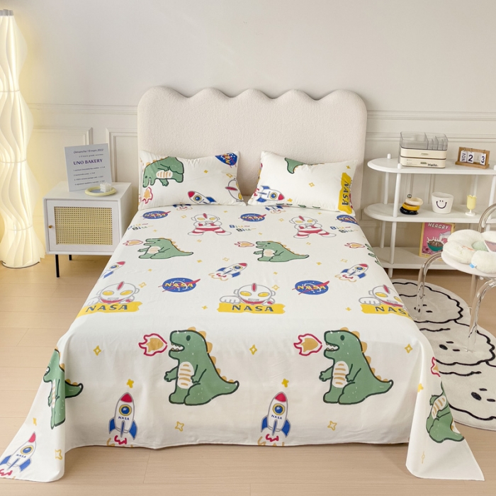 91家纺网 家纺一手货源 找家纺 金丝鸟 2023新款全棉纯棉印花系列单品床单 打怪兽