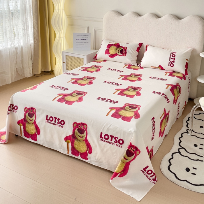 91家纺网 家纺一手货源 找家纺 金丝鸟 2023新款全棉纯棉印花系列单品床单 拐杖熊