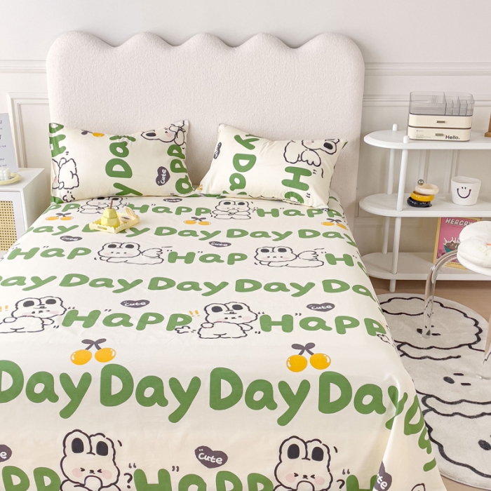 91家纺网 家纺一手货源 找家纺 金丝鸟 2023新款全棉纯棉印花系列单品床单 快乐汪兔子