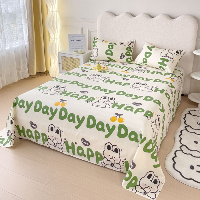 91家纺网 家纺一手货源 找家纺 金丝鸟 2023新款全棉纯棉印花系列单品床单 快乐汪兔子