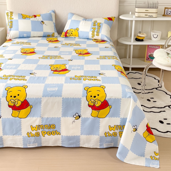 91家纺网 家纺一手货源 找家纺 金丝鸟 2023新款全棉纯棉印花系列单品床单 蓝格维尼熊