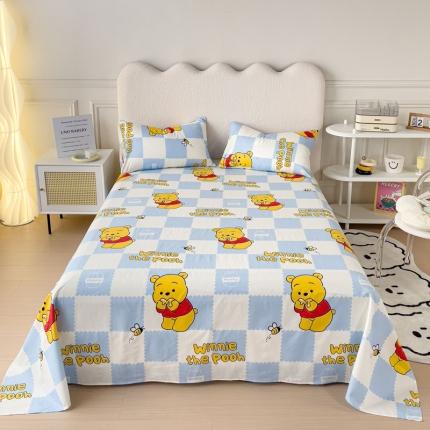 金丝鸟 2023新款全棉纯棉印花系列单品床单 蓝格维尼熊