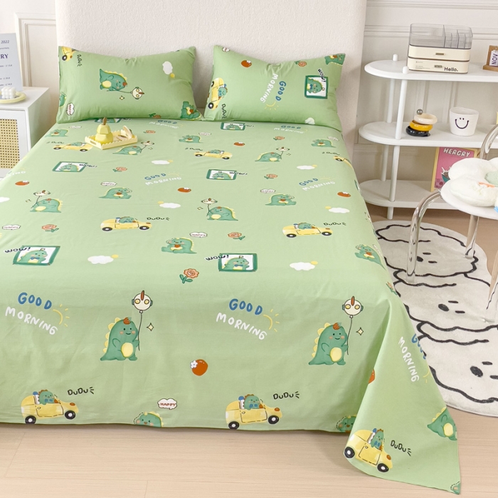 91家纺网 家纺一手货源 找家纺 金丝鸟 2023新款全棉纯棉印花系列单品床单 汽车小恐龙