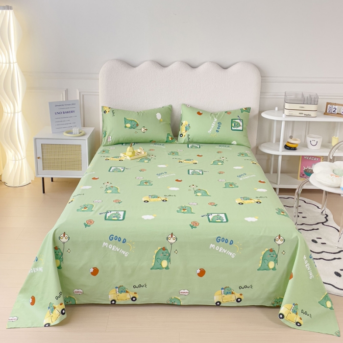 91家纺网 家纺一手货源 找家纺 金丝鸟 2023新款全棉纯棉印花系列单品床单 汽车小恐龙