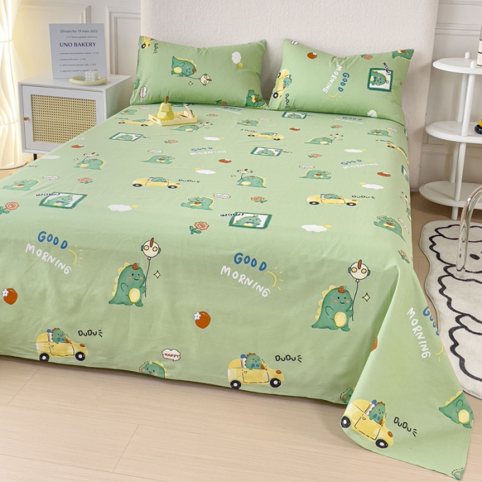 91家纺网 家纺一手货源 找家纺 金丝鸟 2023新款全棉纯棉印花系列单品床单 汽车小恐龙