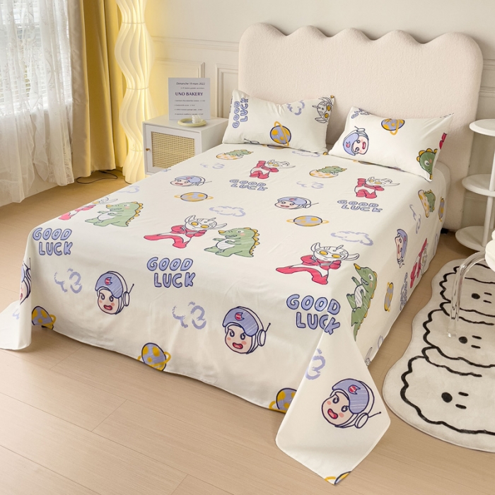 91家纺网 家纺一手货源 找家纺 金丝鸟 2023新款全棉纯棉印花系列单品床单 幸运恐龙