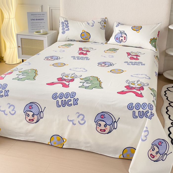 91家纺网 家纺一手货源 找家纺 金丝鸟 2023新款全棉纯棉印花系列单品床单 幸运恐龙