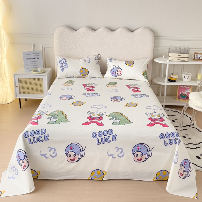 91家纺网 家纺一手货源 找家纺 金丝鸟 2023新款全棉纯棉印花系列单品床单 幸运恐龙