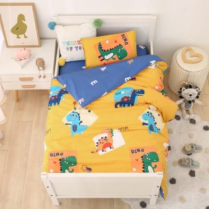 91家纺网 家纺一手货源 找家纺 鱼宝 2022新款全棉幼儿园婴童套件多件套涂鸦恐龙黄