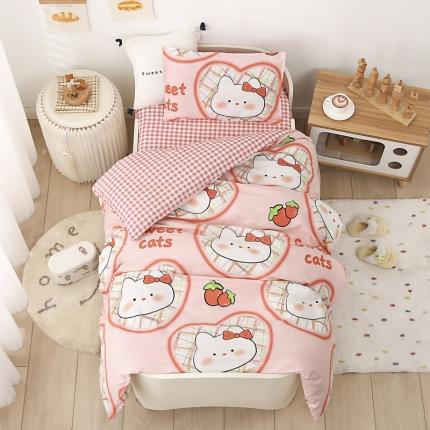 91家纺网 家纺一手货源 找家纺 鱼宝 2022新款全棉幼儿园婴童套件多件套小花猫