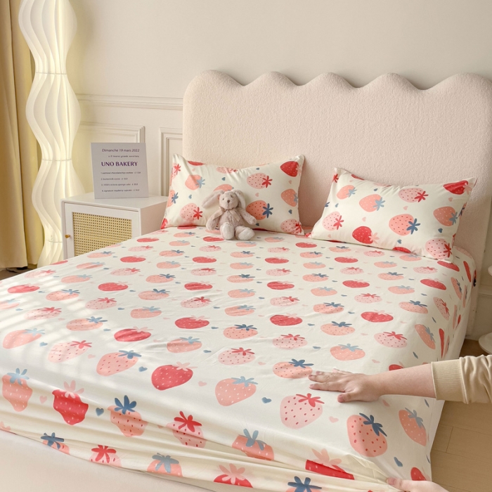 91家纺网 家纺一手货源 找家纺 金丝鸟 2023新款全棉纯棉印花系列单品床笠 草莓园