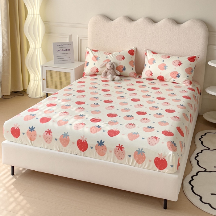 91家纺网 家纺一手货源 找家纺 金丝鸟 2023新款全棉纯棉印花系列单品床笠 草莓园