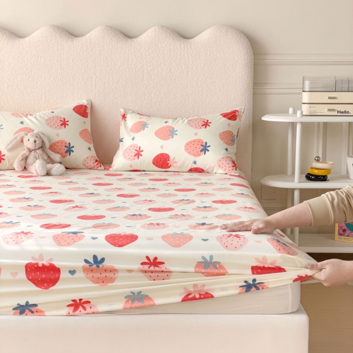 91家纺网 家纺一手货源 找家纺 金丝鸟 2023新款全棉纯棉印花系列单品床笠 草莓园