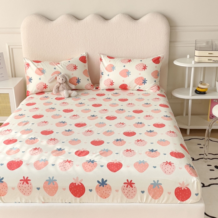 91家纺网 家纺一手货源 找家纺 金丝鸟 2023新款全棉纯棉印花系列单品床笠 草莓园