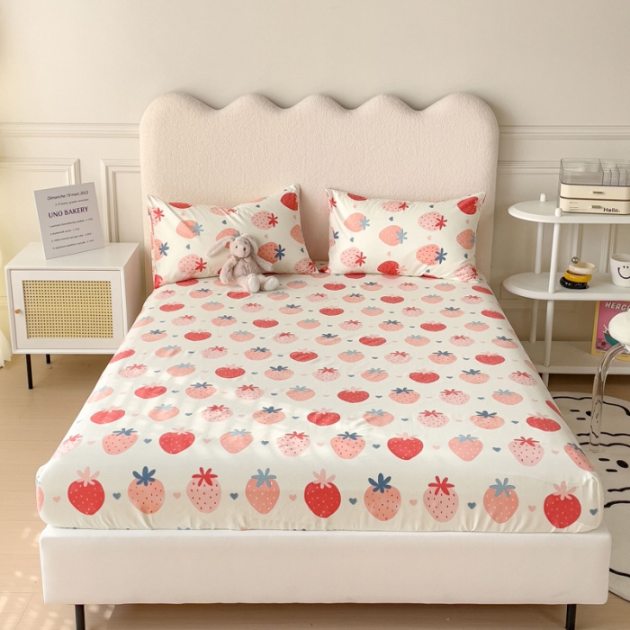 91家纺网 家纺一手货源 找家纺 金丝鸟 2023新款全棉纯棉印花系列单品床笠 草莓园