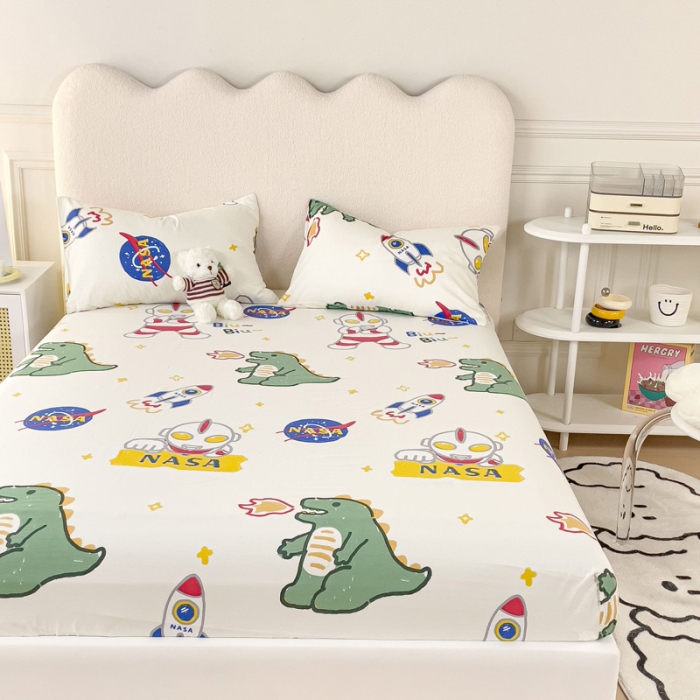 91家纺网 家纺一手货源 找家纺 金丝鸟 2023新款全棉纯棉印花系列单品床笠 打怪兽