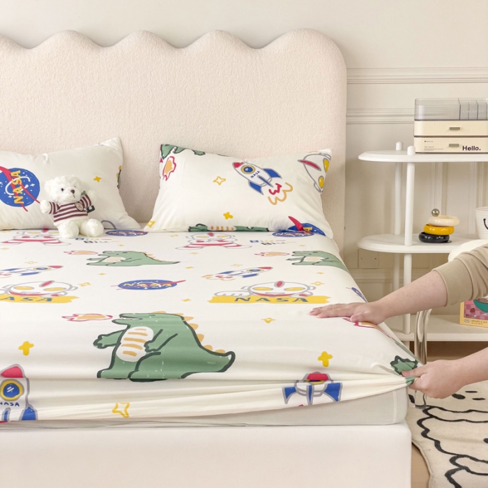 91家纺网 家纺一手货源 找家纺 金丝鸟 2023新款全棉纯棉印花系列单品床笠 打怪兽