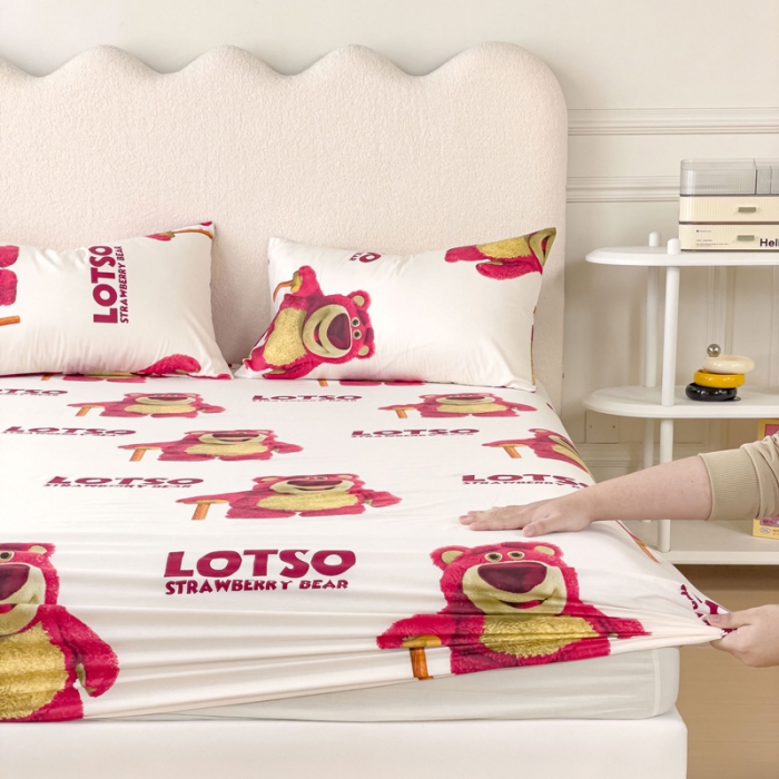 91家纺网 家纺一手货源 找家纺 金丝鸟 2023新款全棉纯棉印花系列单品床笠 拐杖熊