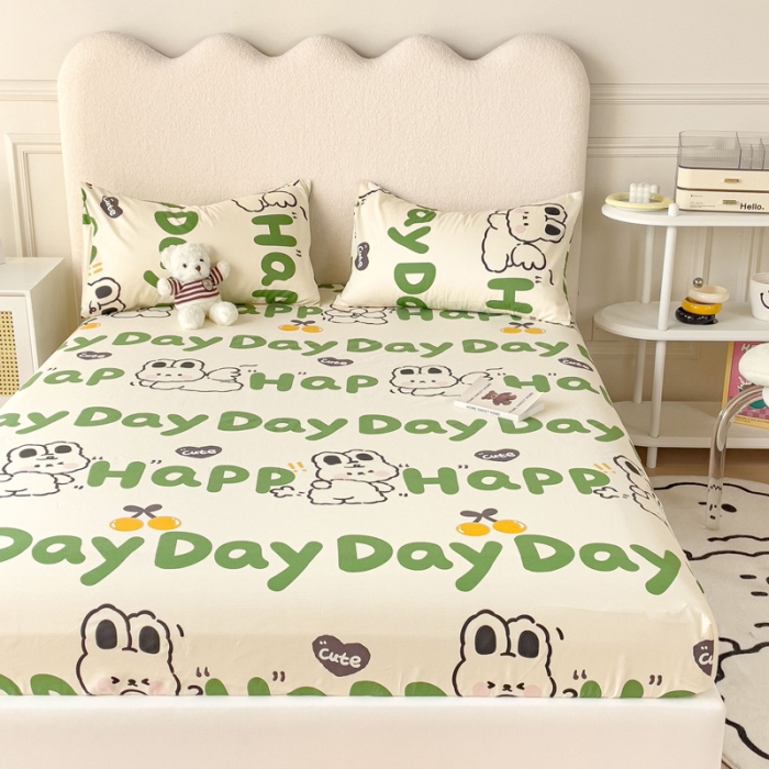 91家纺网 家纺一手货源 找家纺 金丝鸟 2023新款全棉纯棉印花系列单品床笠 快乐汪兔子