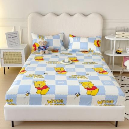 金丝鸟 2023新款全棉纯棉印花系列单品床笠 蓝格维尼熊