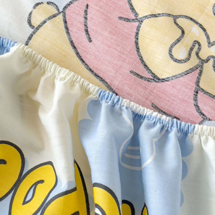 91家纺网 家纺一手货源 找家纺 金丝鸟 2023新款全棉纯棉印花系列单品床笠 蓝格维尼熊