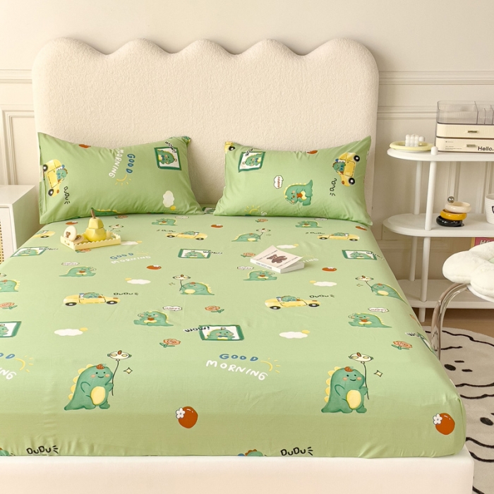 91家纺网 家纺一手货源 找家纺 金丝鸟 2023新款全棉纯棉印花系列单品床笠 汽车小恐龙