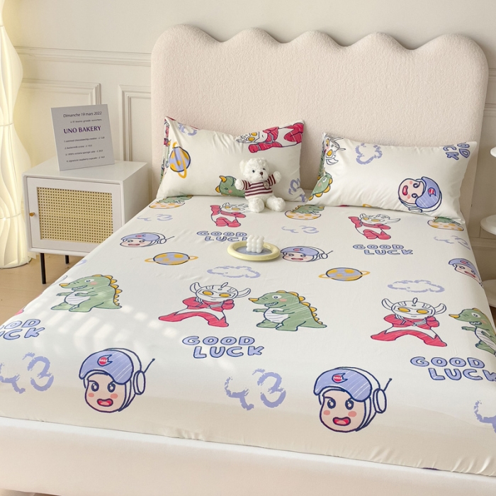 91家纺网 家纺一手货源 找家纺 金丝鸟 2023新款全棉纯棉印花系列单品床笠 幸运恐龙