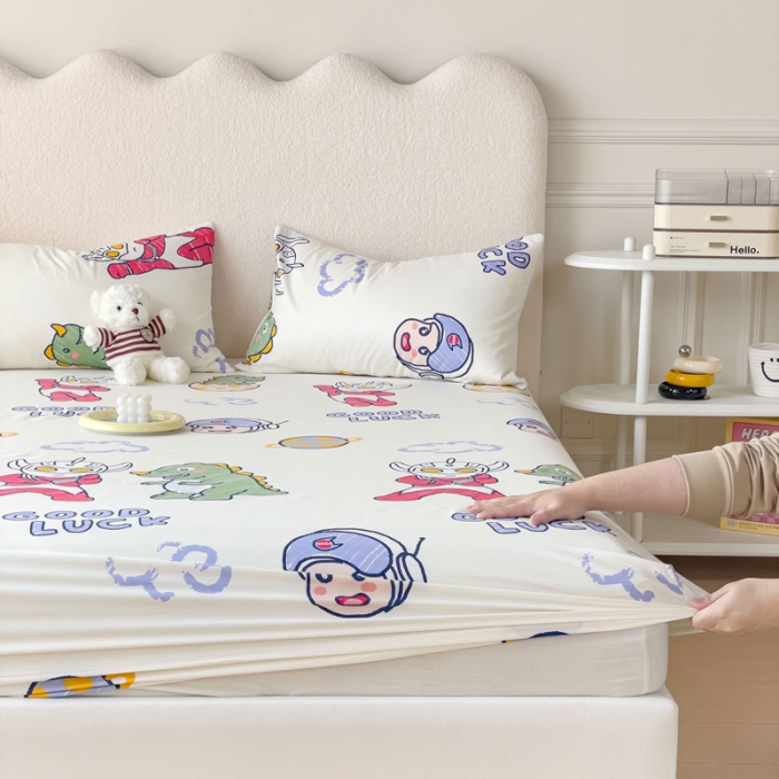 91家纺网 家纺一手货源 找家纺 金丝鸟 2023新款全棉纯棉印花系列单品床笠 幸运恐龙