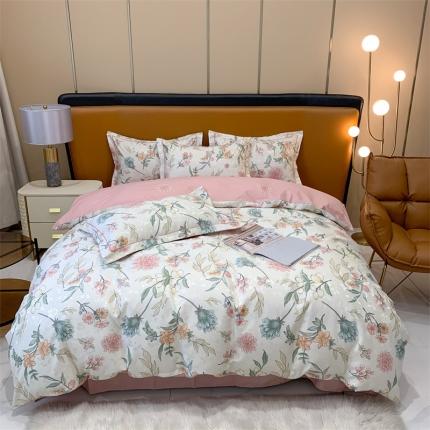 91家纺网 家纺一手货源 找家纺 名佰蕙家纺 2024新款珍丝大提花全棉四件套繁花相见-粉