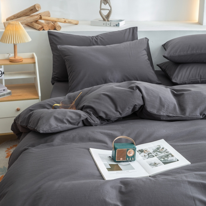 91家纺网 家纺一手货源 找家纺 柠萌家居 2023新款全棉双拼水洗棉单品单被套 双拼-低调灰