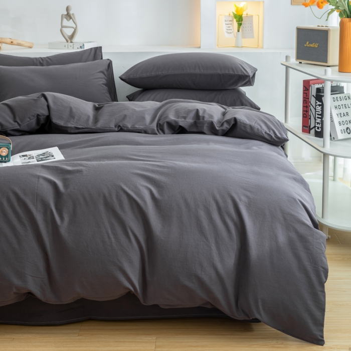 91家纺网 家纺一手货源 找家纺 柠萌家居 2023新款全棉双拼水洗棉单品单被套 双拼-低调灰