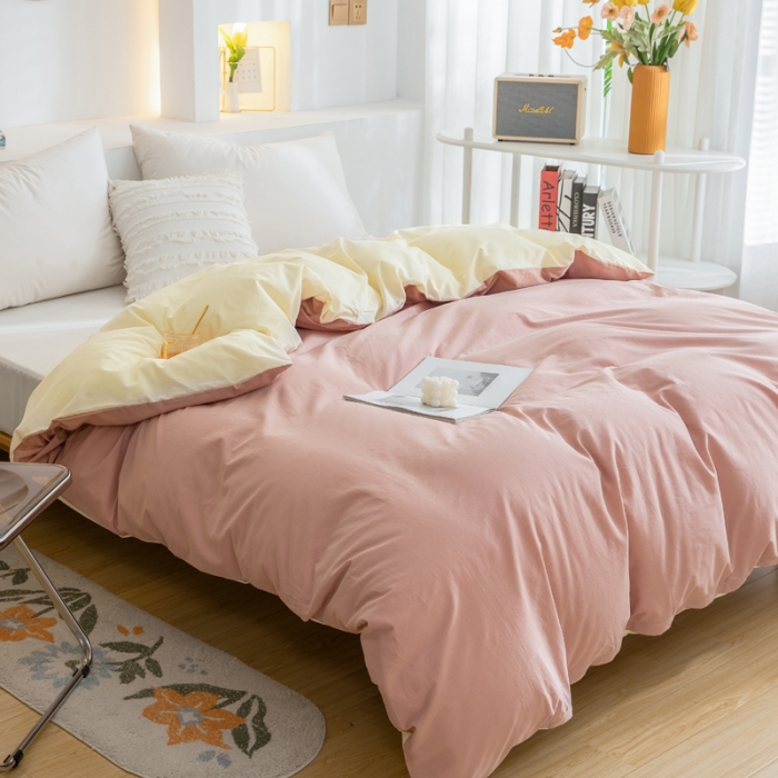 91家纺网 家纺一手货源 找家纺 柠萌家居 2023新款全棉双拼水洗棉单品单被套 双拼-豆沙奶黄