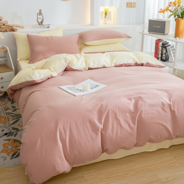 91家纺网 家纺一手货源 找家纺 柠萌家居 2023新款全棉双拼水洗棉单品单被套 双拼-豆沙奶黄