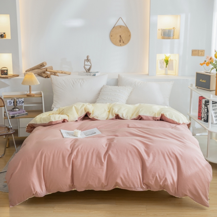 91家纺网 家纺一手货源 找家纺 柠萌家居 2023新款全棉双拼水洗棉单品单被套 双拼-豆沙奶黄