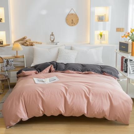 柠萌家居 2023新款全棉双拼水洗棉单品单被套 双拼-豆沙深灰