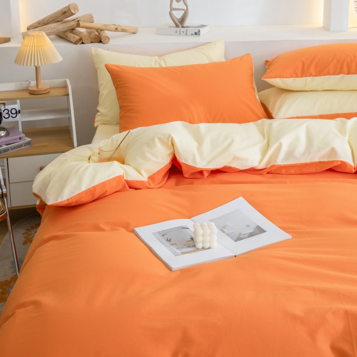 91家纺网 家纺一手货源 找家纺 柠萌家居 2023新款全棉双拼水洗棉单品单被套 双拼-桔浅米