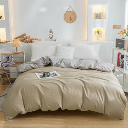 柠萌家居 2023新款全棉双拼水洗棉单品单被套 双拼-卡其浅灰