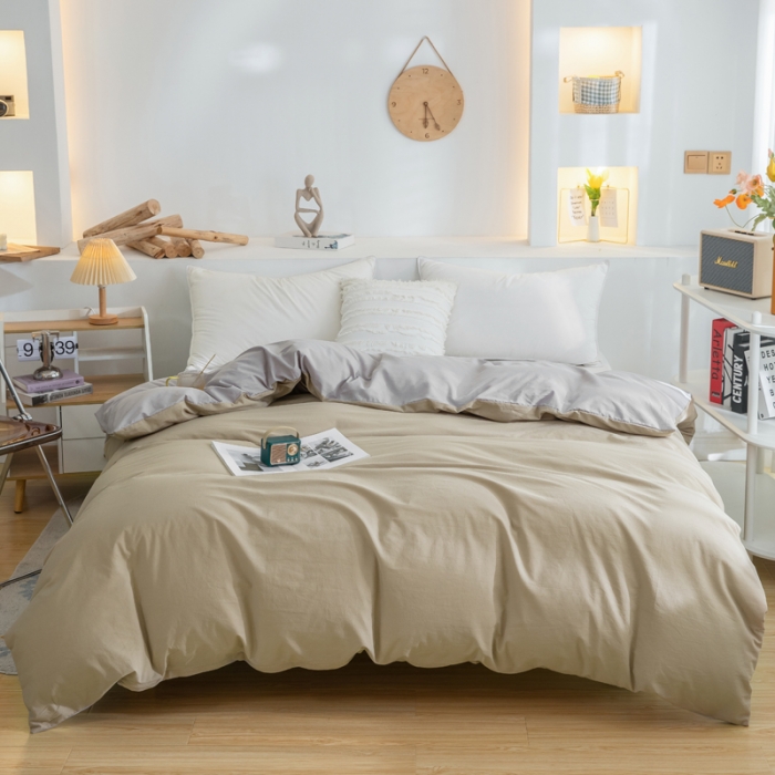 91家纺网 家纺一手货源 找家纺 柠萌家居 2023新款全棉双拼水洗棉单品单被套 双拼-卡其浅灰