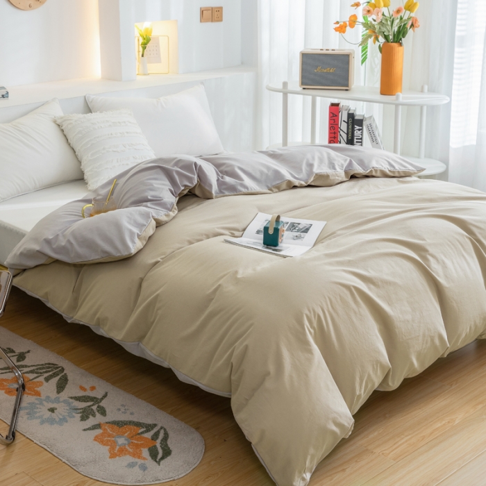 91家纺网 家纺一手货源 找家纺 柠萌家居 2023新款全棉双拼水洗棉单品单被套 双拼-卡其浅灰