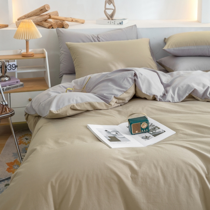 91家纺网 家纺一手货源 找家纺 柠萌家居 2023新款全棉双拼水洗棉单品单被套 双拼-卡其浅灰