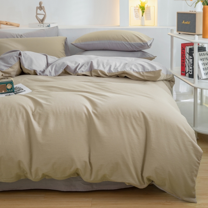 91家纺网 家纺一手货源 找家纺 柠萌家居 2023新款全棉双拼水洗棉单品单被套 双拼-卡其浅灰