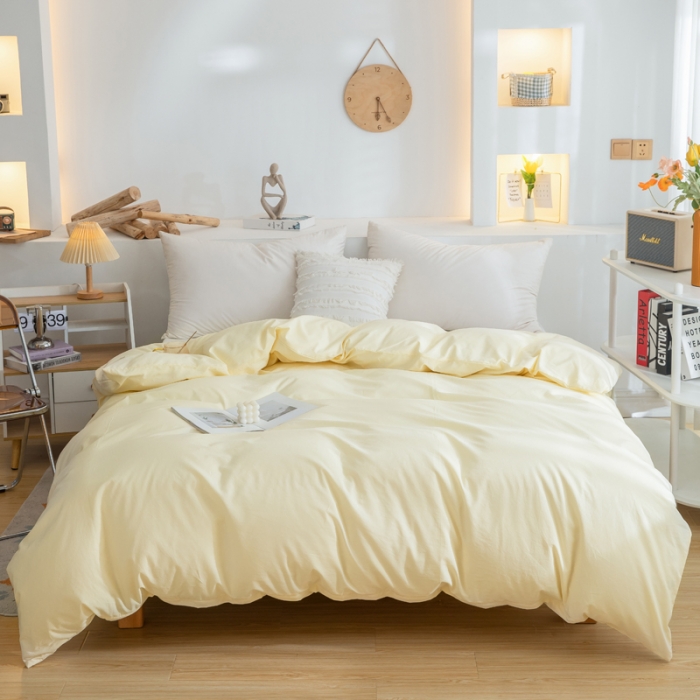 91家纺网 家纺一手货源 找家纺 柠萌家居 2023新款全棉双拼水洗棉单品单被套 双拼-奶黄