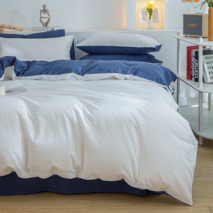 91家纺网 家纺一手货源 找家纺 柠萌家居 2023新款全棉双拼水洗棉单品单被套 双拼-奶白深蓝