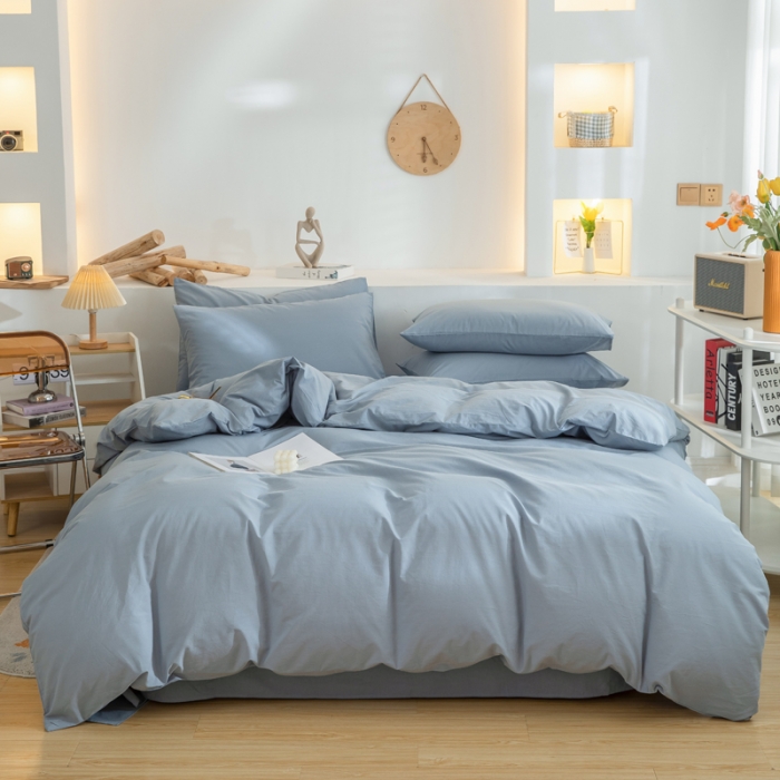 91家纺网 家纺一手货源 找家纺 柠萌家居 2023新款全棉双拼水洗棉单品单被套 双拼-浅蓝
