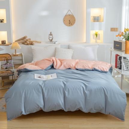 柠萌家居 2023新款全棉双拼水洗棉单品单被套 双拼-浅蓝粉