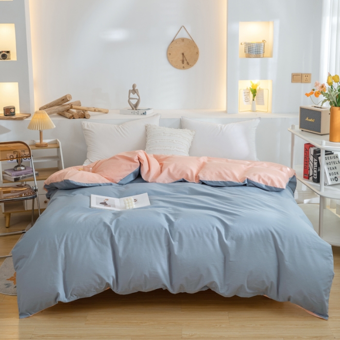 91家纺网 家纺一手货源 找家纺 柠萌家居 2023新款全棉双拼水洗棉单品单被套 双拼-浅蓝粉
