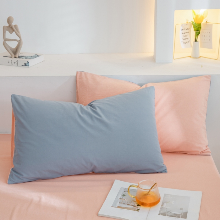 91家纺网 家纺一手货源 找家纺 柠萌家居 2023新款全棉双拼水洗棉单品单被套 双拼-浅蓝粉